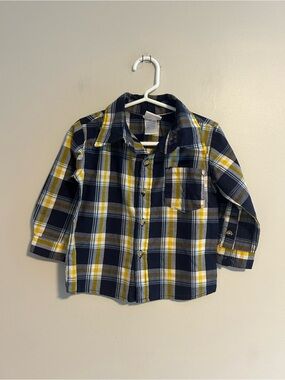Nannette kids 2t Navy and Yellow Plaid Button-Down flannel long sleeve Shirt